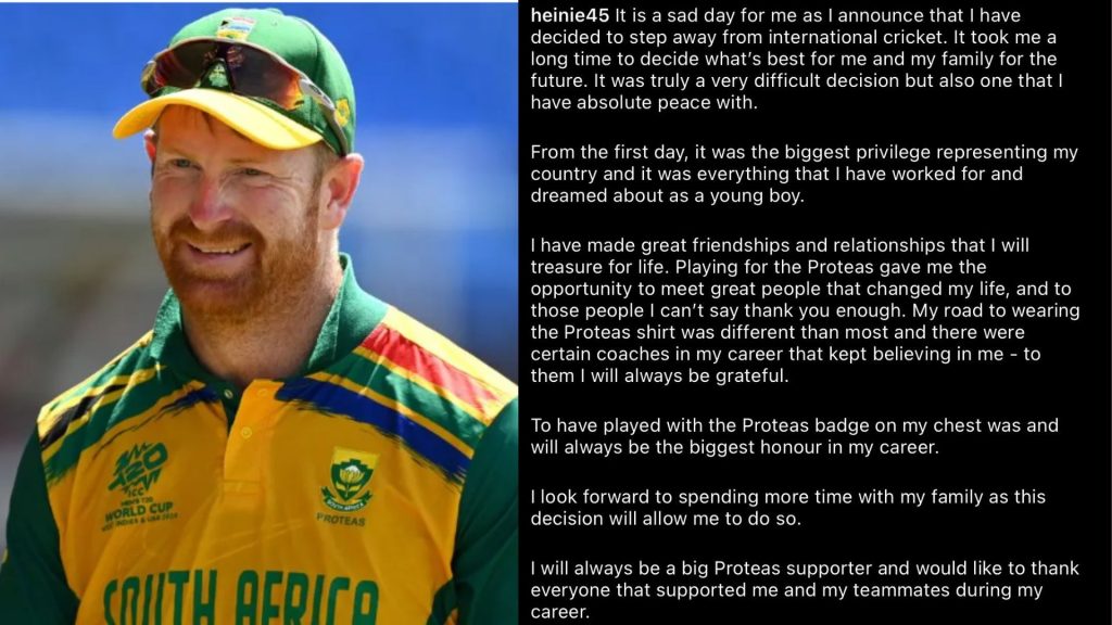Heinrich Klaasen Retirement From International Cricket